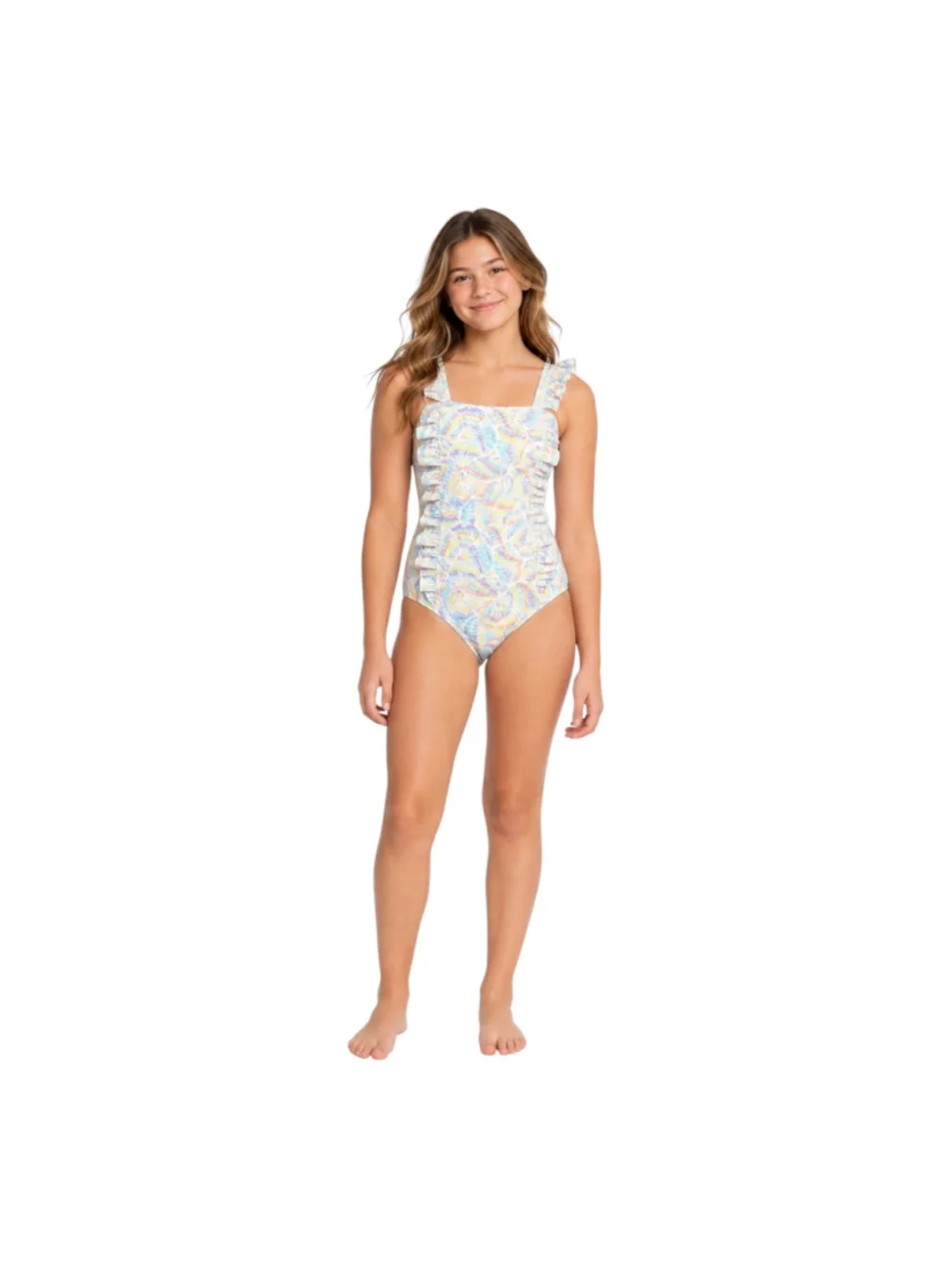 Nautica Girls XL 16 Pastel Seashell Ruffle One Piece Swimsuit NWT